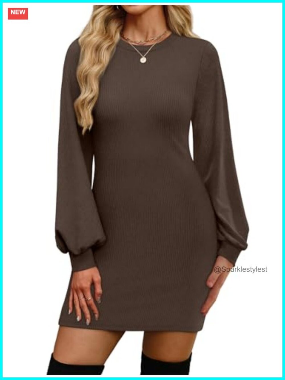 OFEEFAN Women's Puff Sleeve Sweater Dress Bodycon Pullover